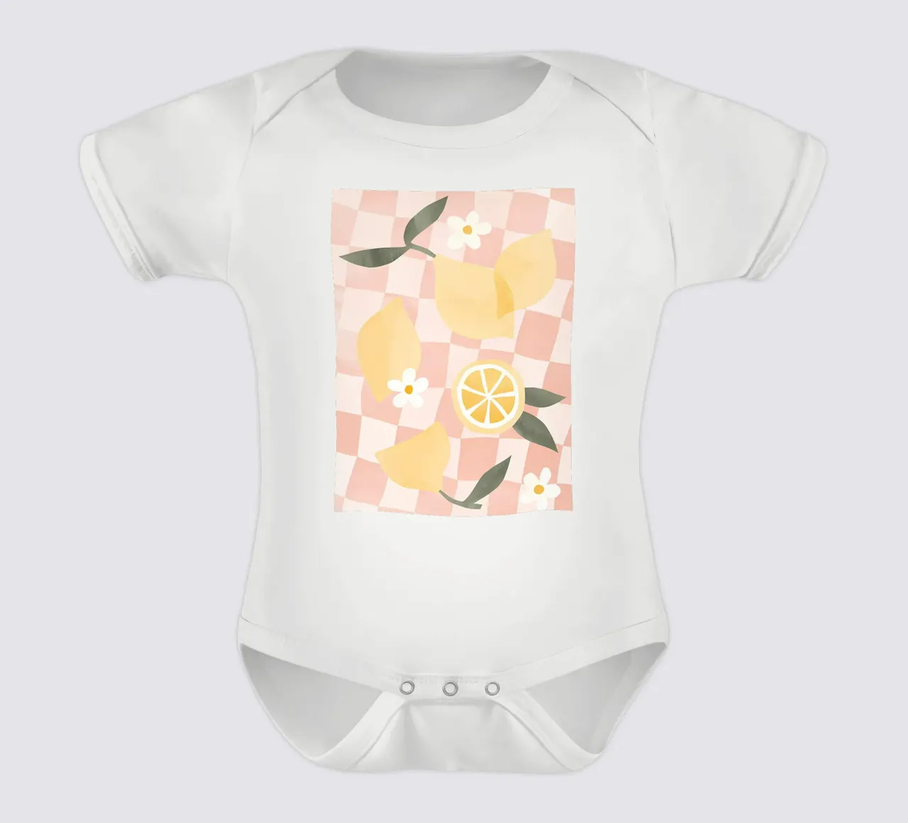 Lemon Print, Lemon Poster, Fruit Art short-sleeve baby romper by Boheme