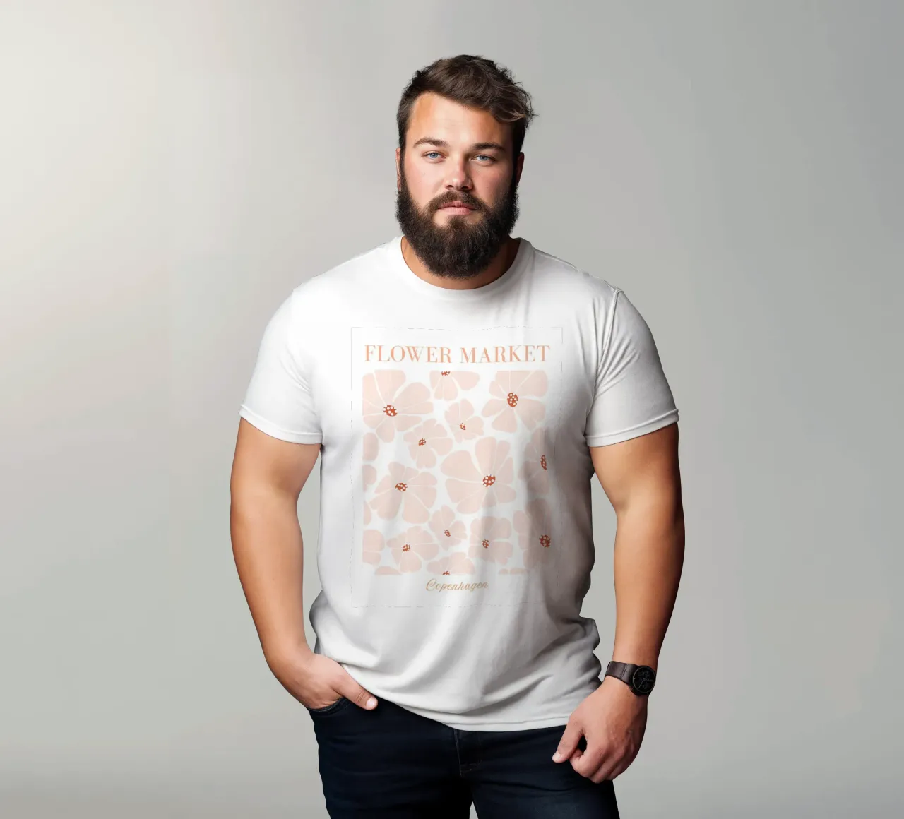 Mercato dei fiori di Copenhagen, stampa a fiori rosa t-shirt da Boheme