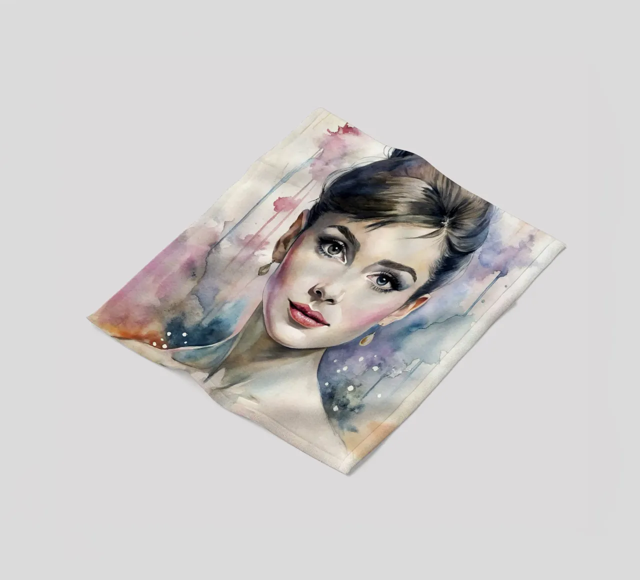 Audrey Hepburn in acquerello coperta in pile da ARTVI-SHOP
