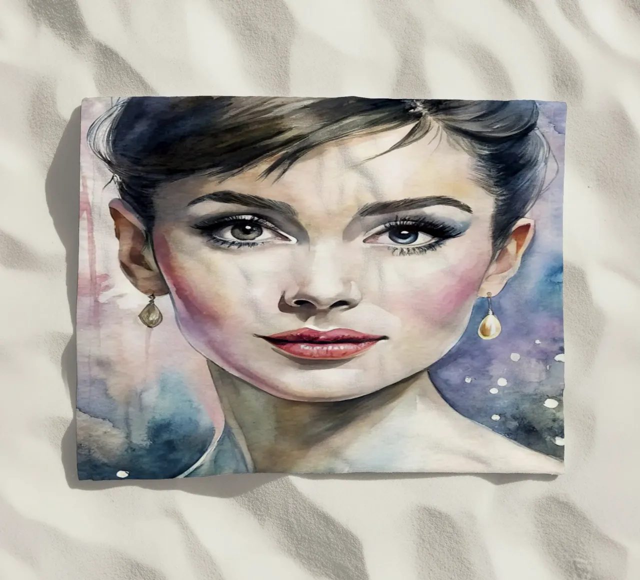 Audrey Hepburn in acquerello telo mare da ARTVI-SHOP