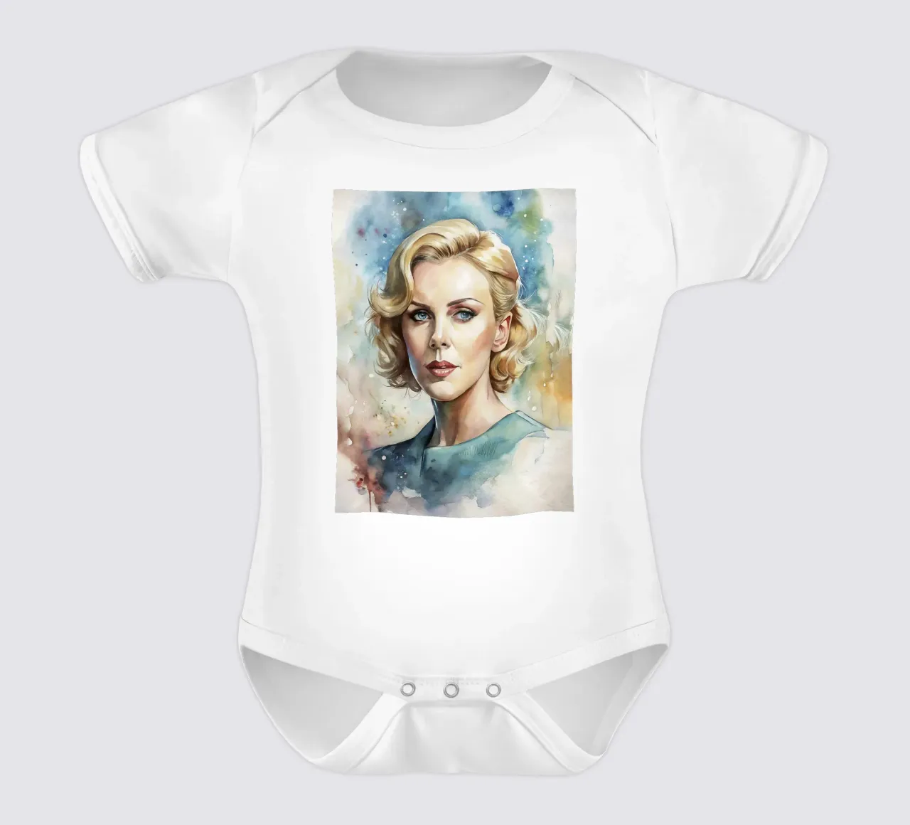 Charlize Theron in acquerello body neonato maniche corte da ARTVI-SHOP