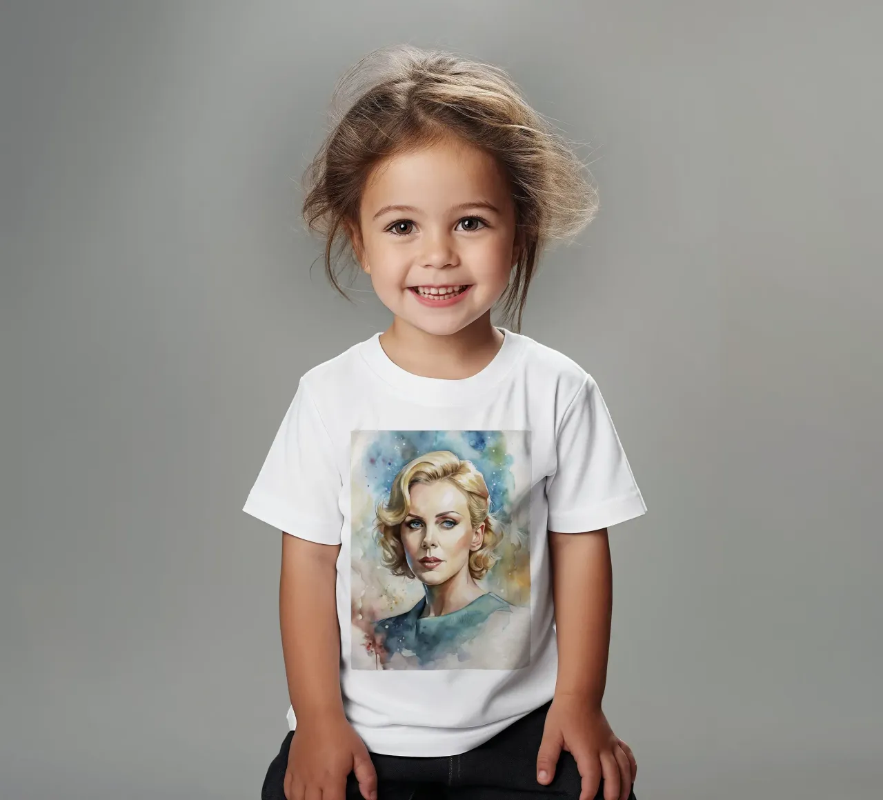 Charlize Theron in Watercolor kids t-shirt by 🎁 ARTVI-SHOP