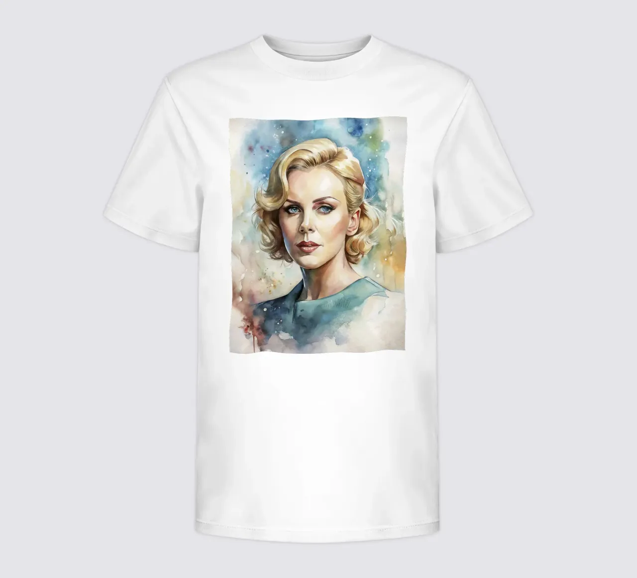 Charlize Theron in Watercolor kids t-shirt by 🎁 ARTVI-SHOP