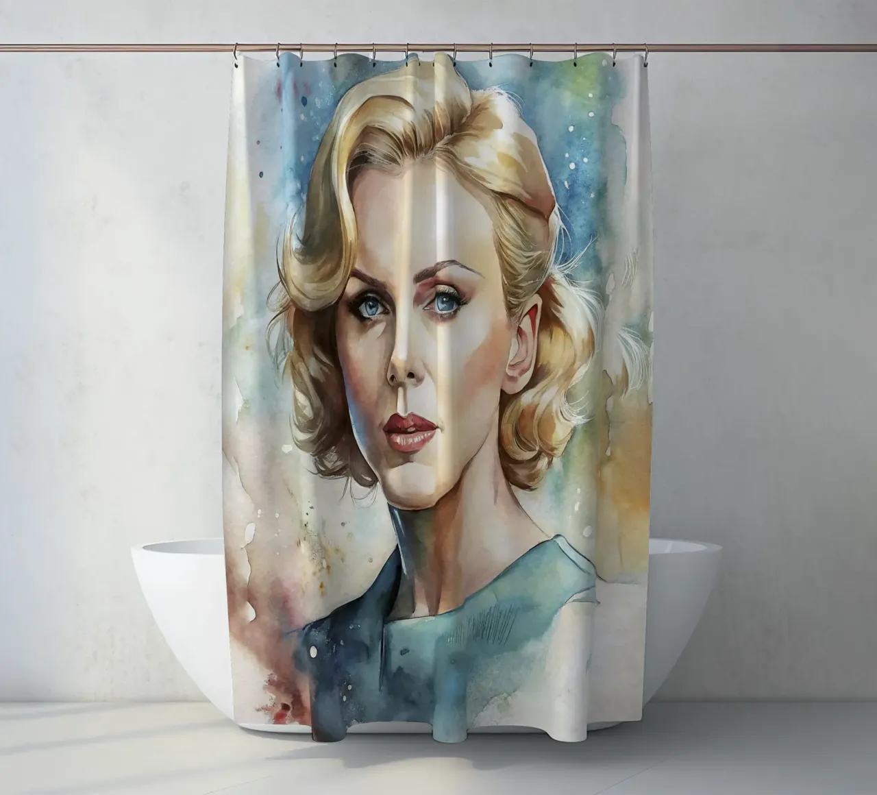 Charlize Theron in acquerello tenda da doccia da 🎁 ARTVI-SHOP