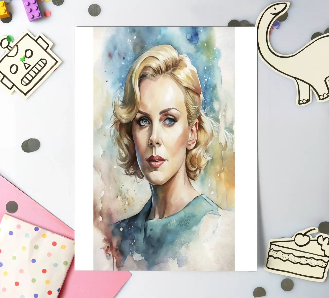Charlize Theron in Aquarell Stickerbogen von 🎁 ARTVI-SHOP
