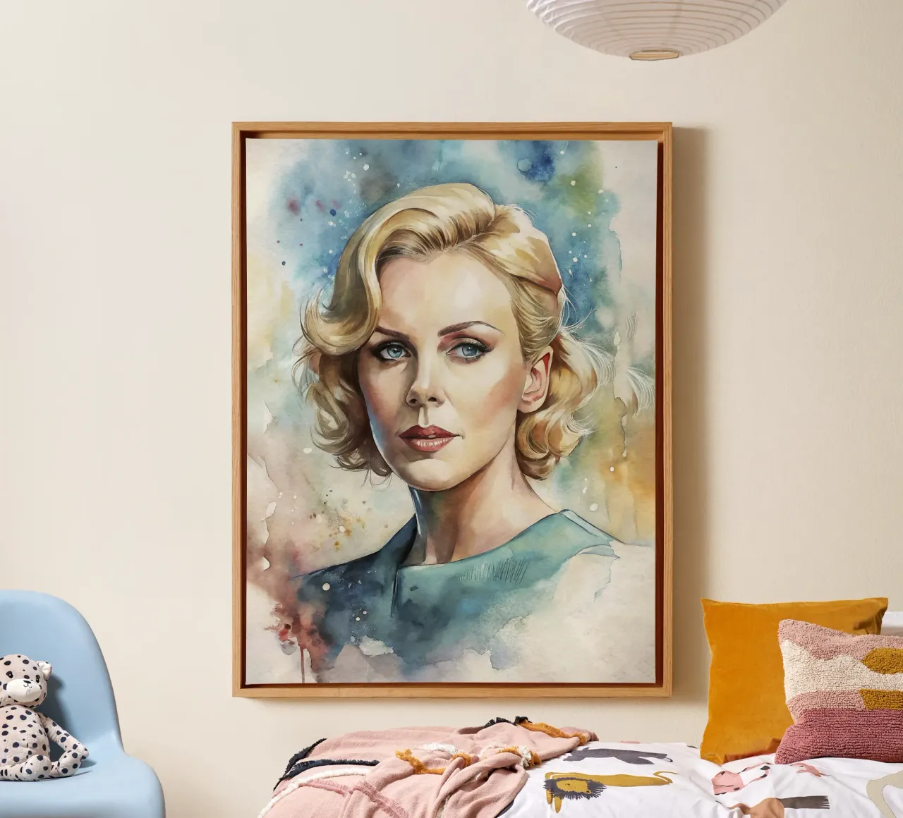 Charlize Theron in acquerello tela con Cornice a cassetta da 🎁 ARTVI-SHOP