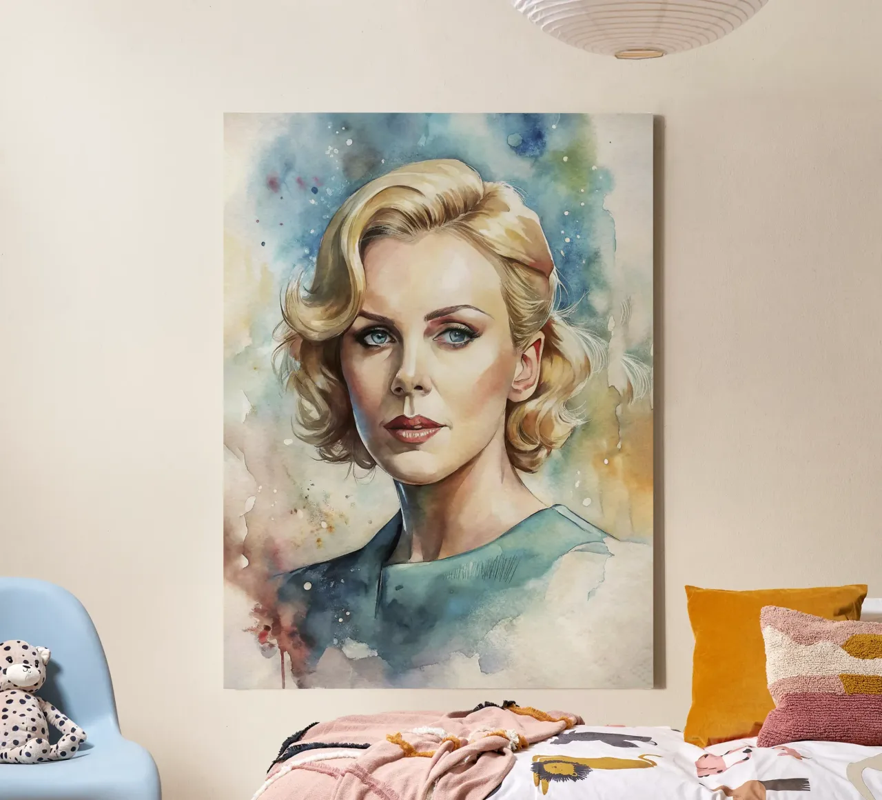 Charlize Theron in acquerello tela con Cornice a cassetta da 🎁 ARTVI-SHOP