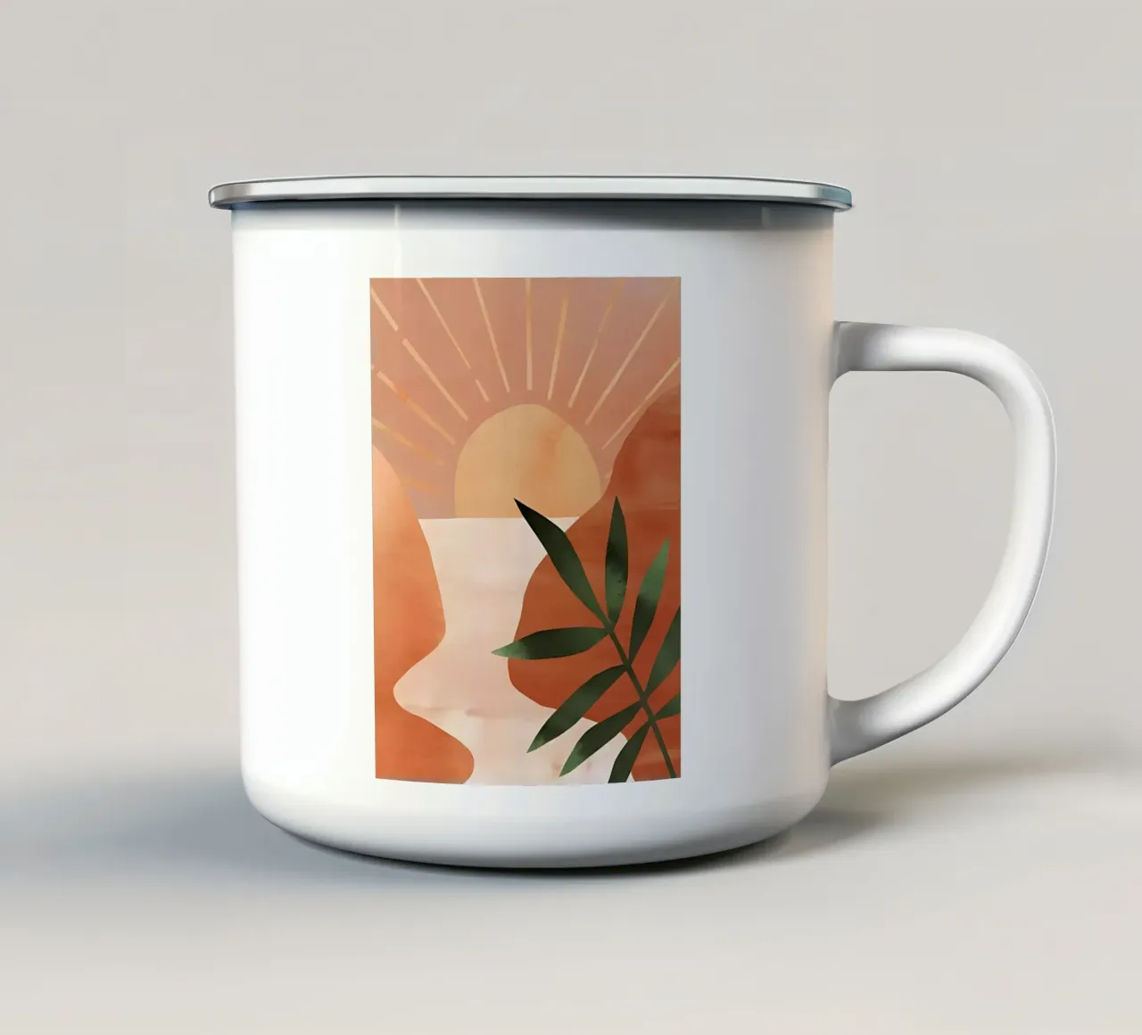 Abstracte Moderne Kunst, Zonsopgang Print, Eigentijdse Muurkunst emaille mok van Boheme