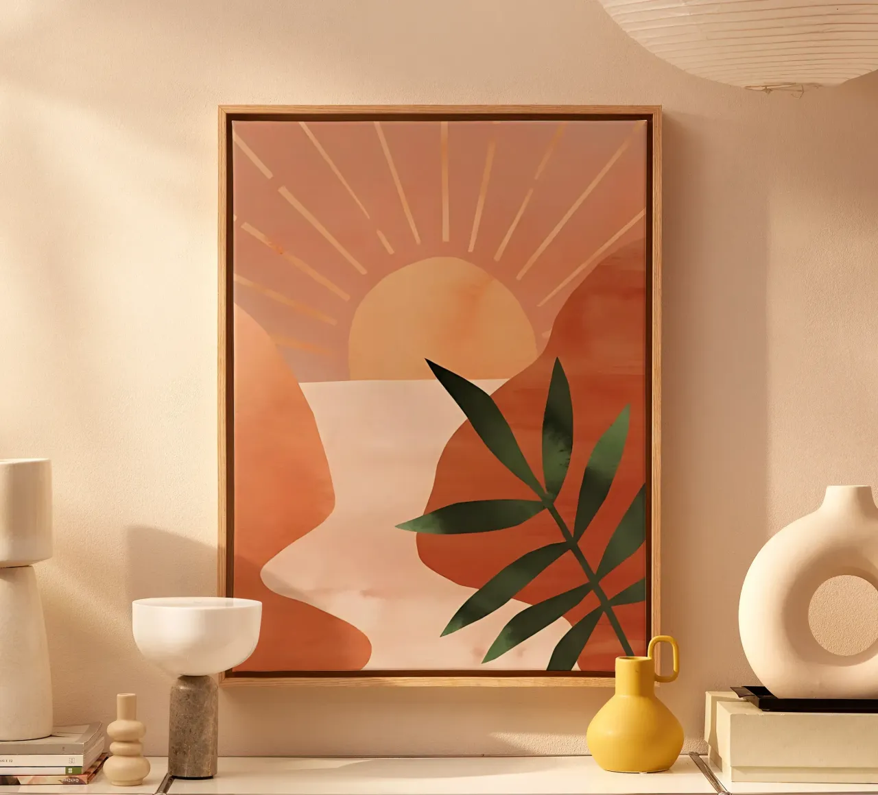 Abstracte Moderne Kunst, Zonsopgang Print, Eigentijdse Muurkunst canvas met Baklijst van Boheme