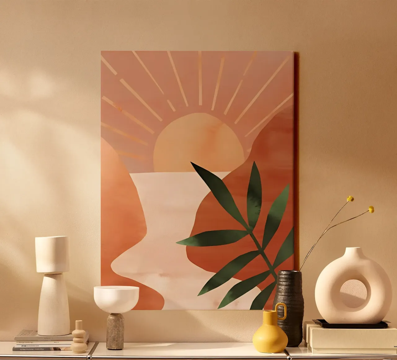 Abstracte Moderne Kunst, Zonsopgang Print, Eigentijdse Muurkunst canvas met Baklijst van Boheme