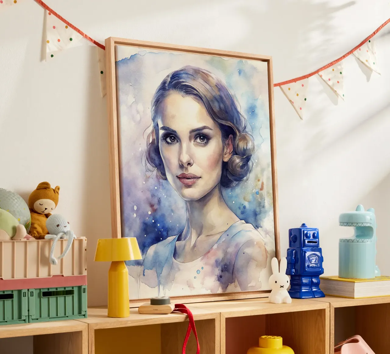 Natalie Portman in acquerello tela con Cornice a cassetta da 🎁 ARTVI-SHOP
