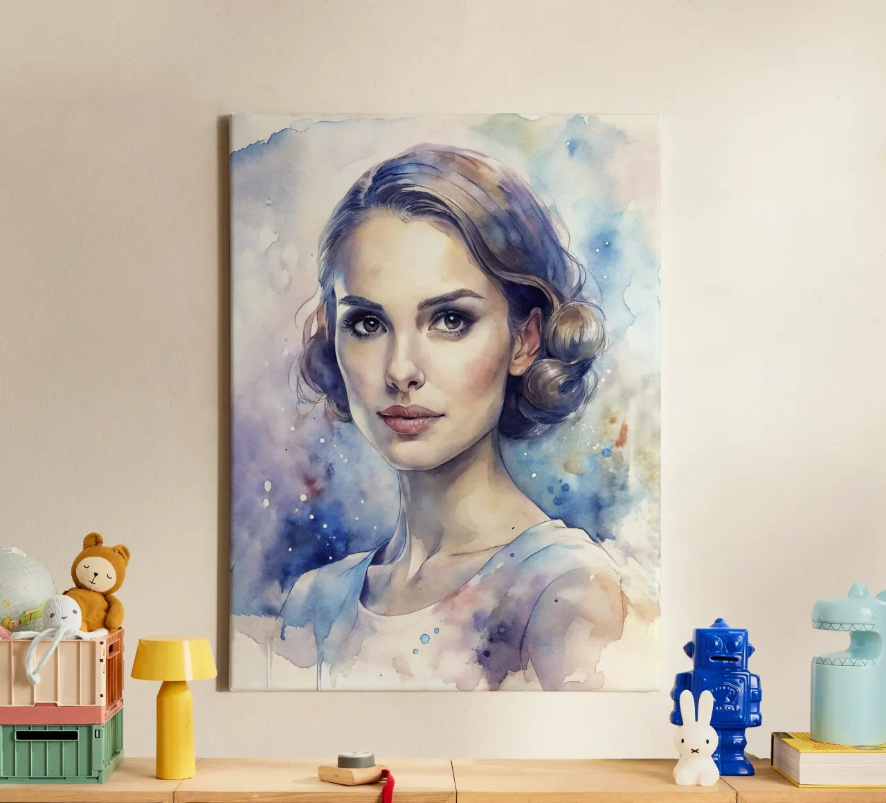 Natalie Portman in acquerello tela con Cornice a cassetta da 🎁 ARTVI-SHOP