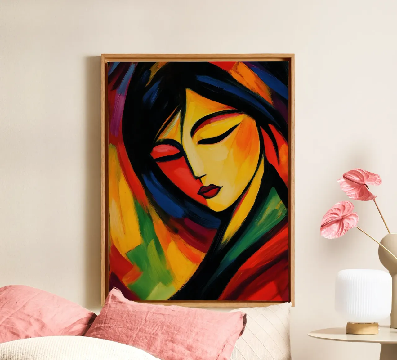 Portret van een jonge vrouw in de lentezon canvas met Baklijst van Autofocus