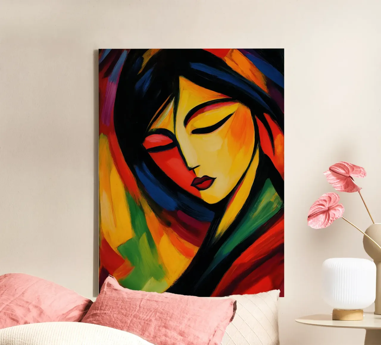 Portret van een jonge vrouw in de lentezon canvas met Baklijst van Autofocus