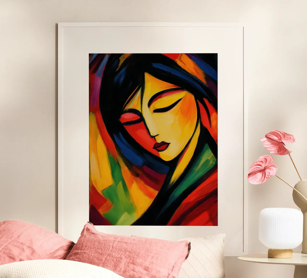 Ritratto di giovane donna al sole di primavera poster con telaio in plastica da Autofocus