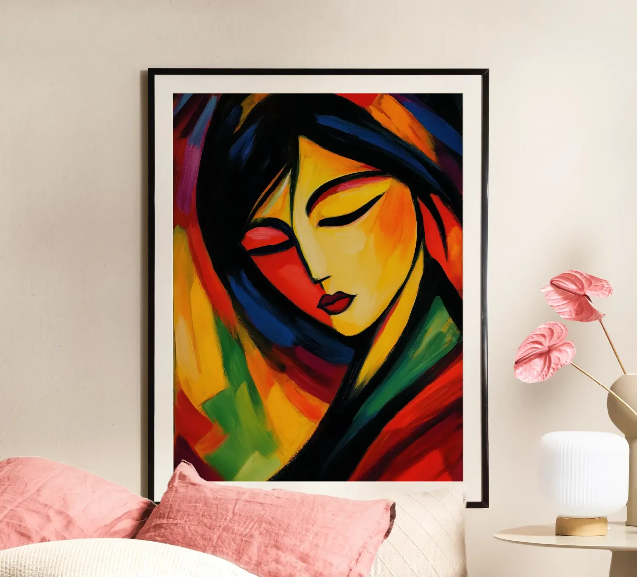 Ritratto di giovane donna al sole di primavera poster con telaio in plastica da Autofocus