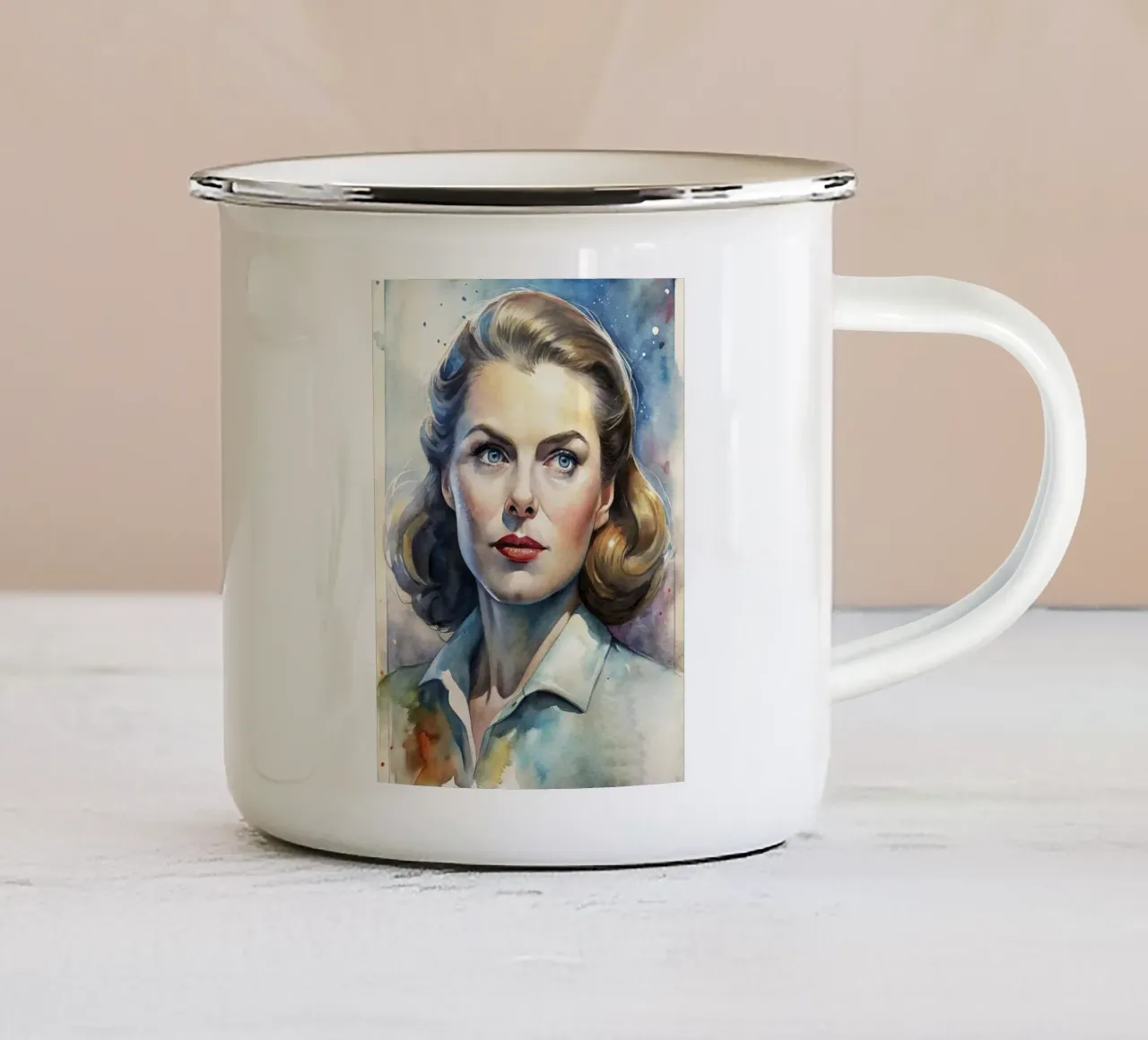Ingrid Bergman in acquerello tazza in smalto da ARTVI-SHOP