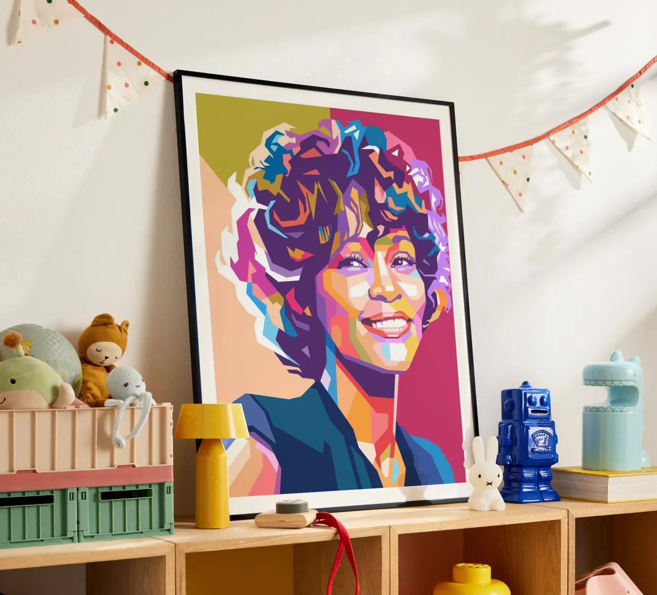 Ritratto pop art di Whitney Houston poster con telaio in alluminio da Hantamrata