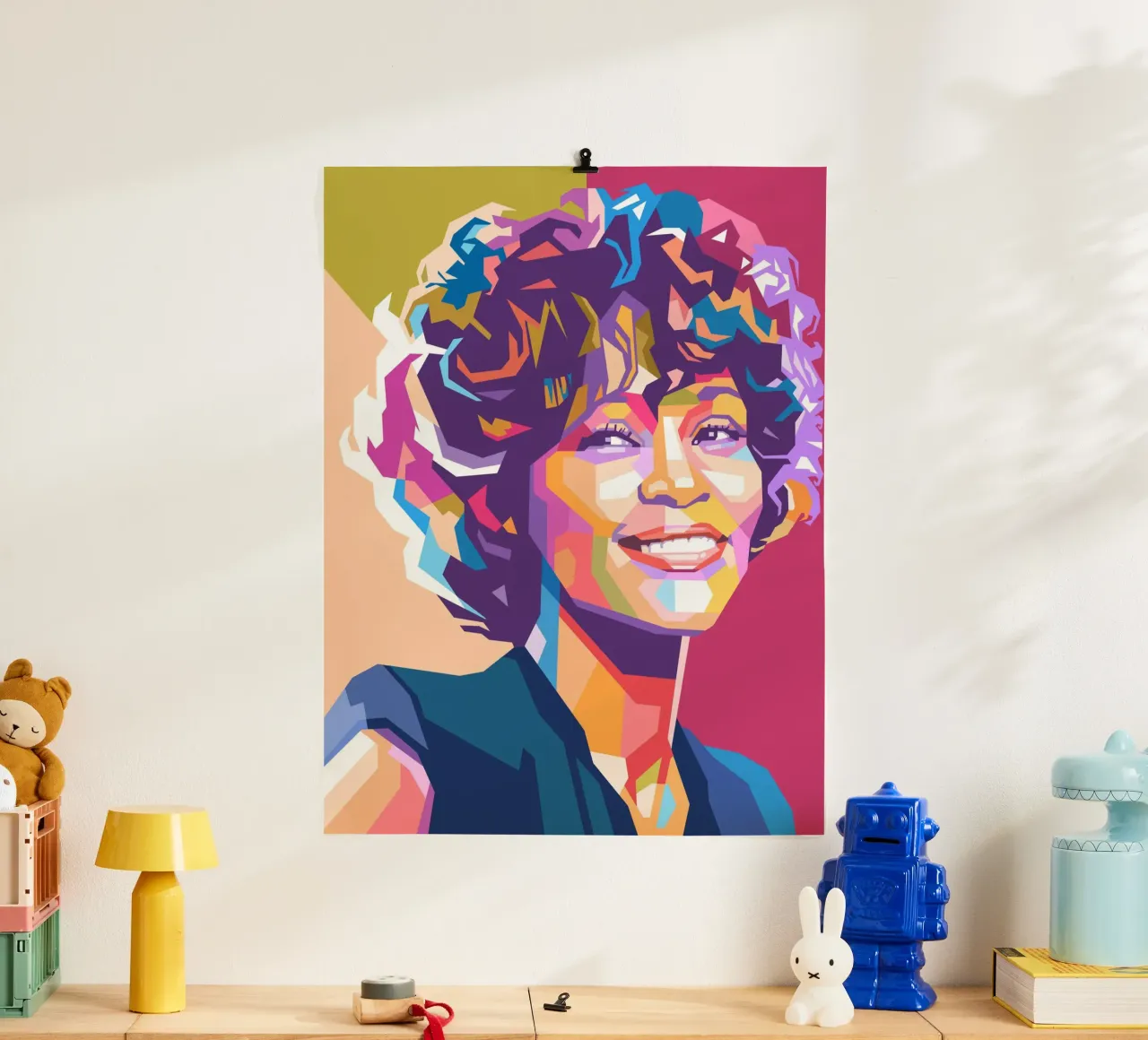 Ritratto pop art di Whitney Houston poster con telaio in alluminio da Hantamrata