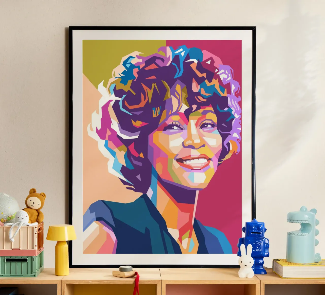 Ritratto pop art di Whitney Houston poster con telaio in alluminio da Hantamrata