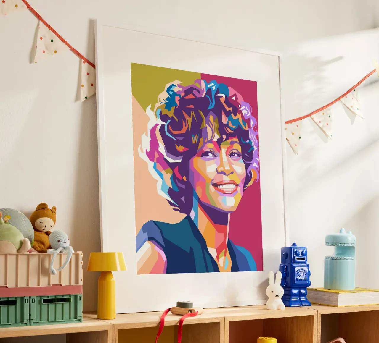 Ritratto pop art di Whitney Houston poster con telaio in alluminio da Hantamrata