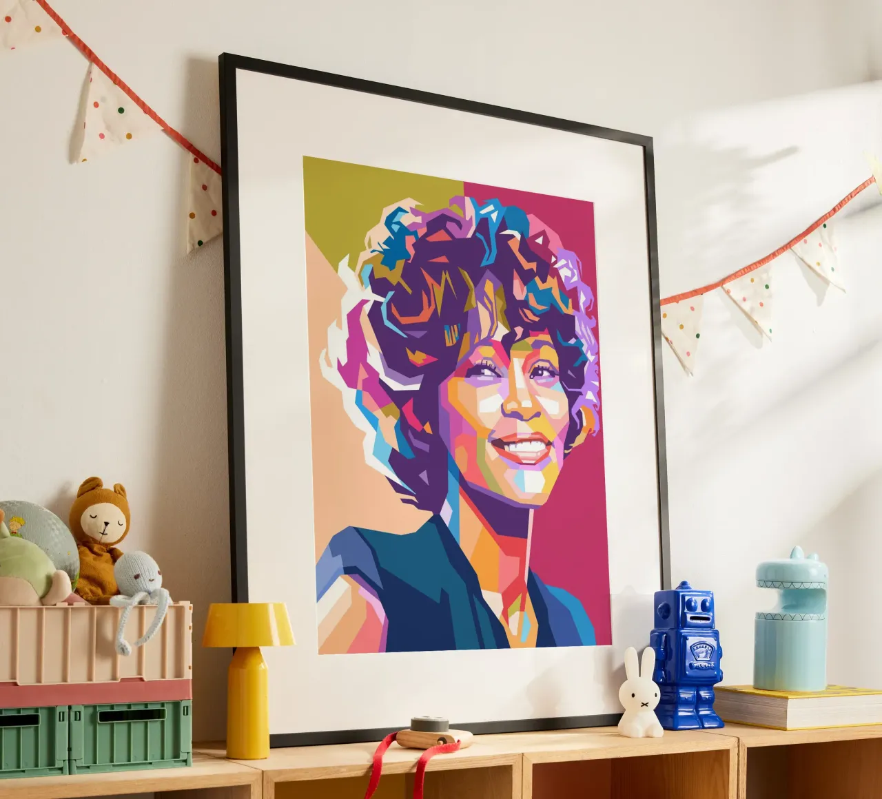 Ritratto pop art di Whitney Houston poster con telaio in alluminio da Hantamrata