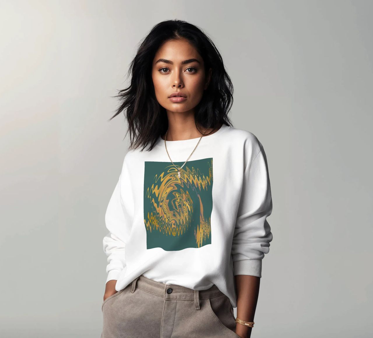 Motif abstrait vert jaune circulaire fractal sweat de Something for you