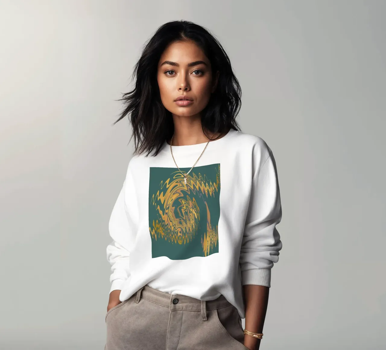 Abstract green and yellow circular fractal pattern sweatshirt by Something for you