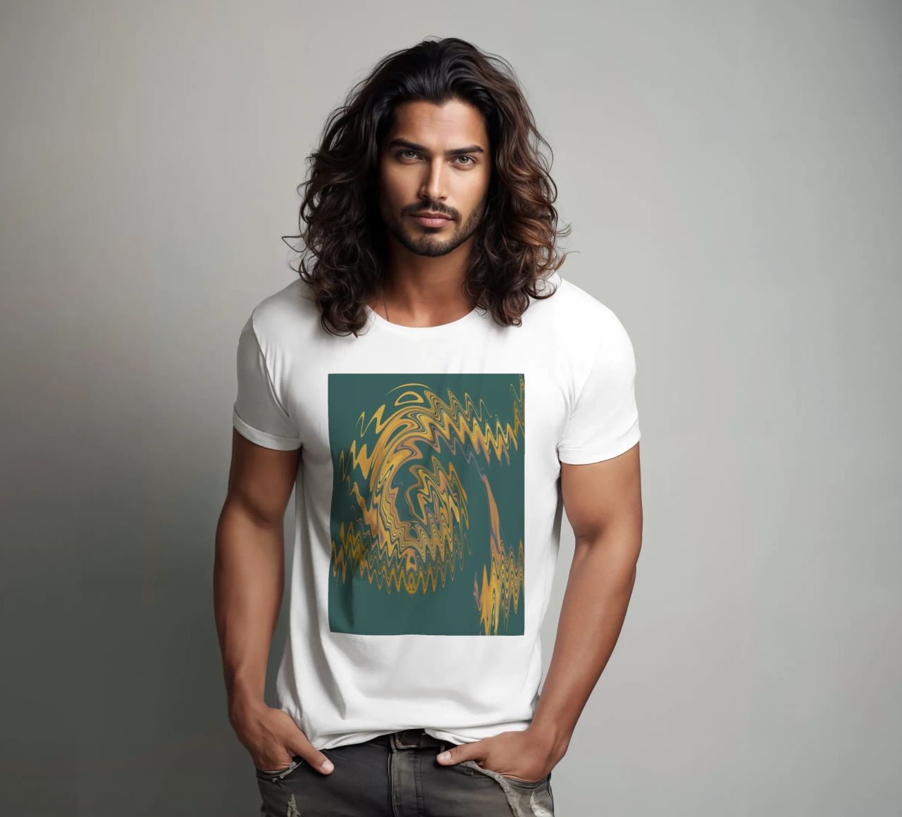 Motif abstrait vert jaune circulaire fractal t-shirt de Something for you