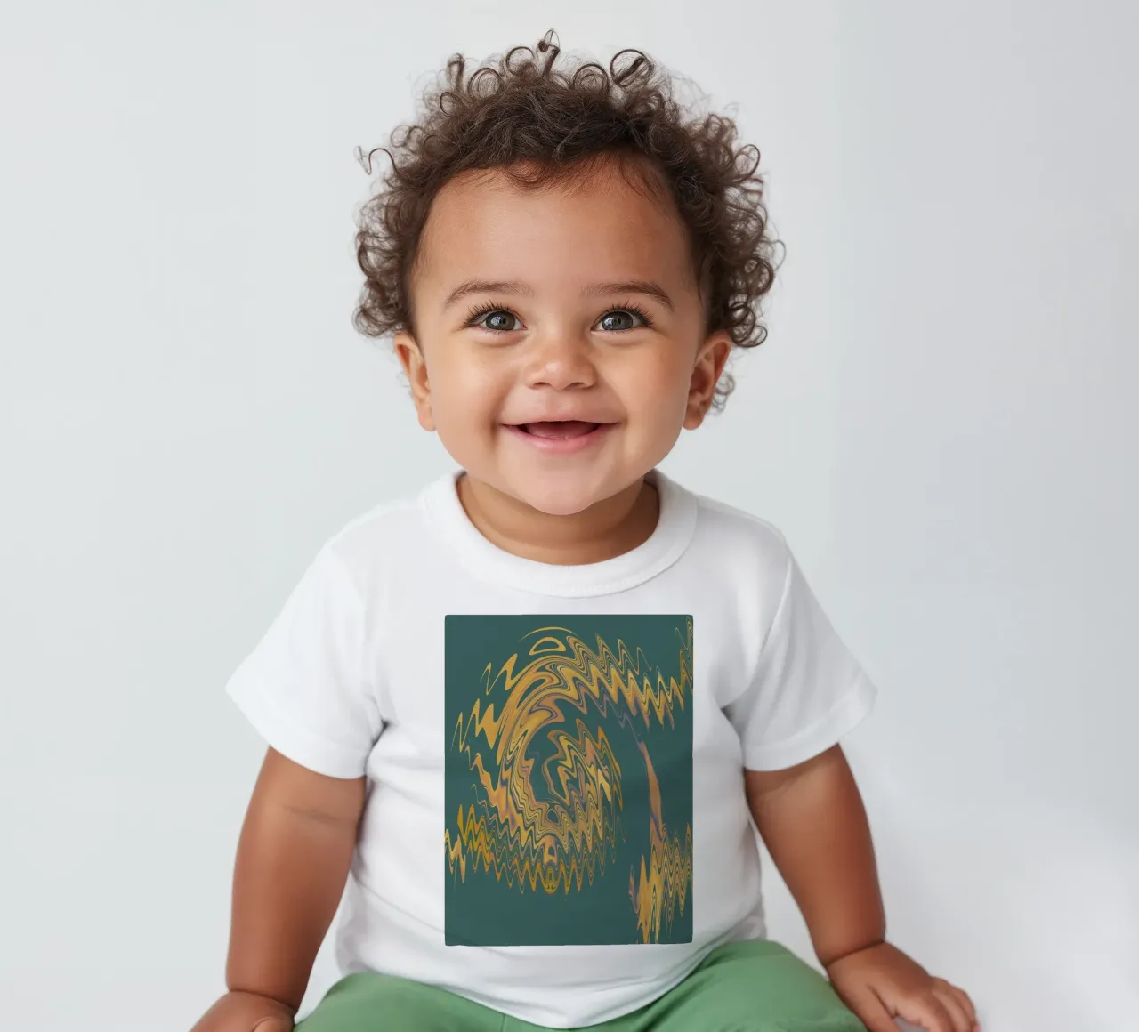 Motif abstrait vert jaune circulaire fractal t-shirt pour bébé de Something for you