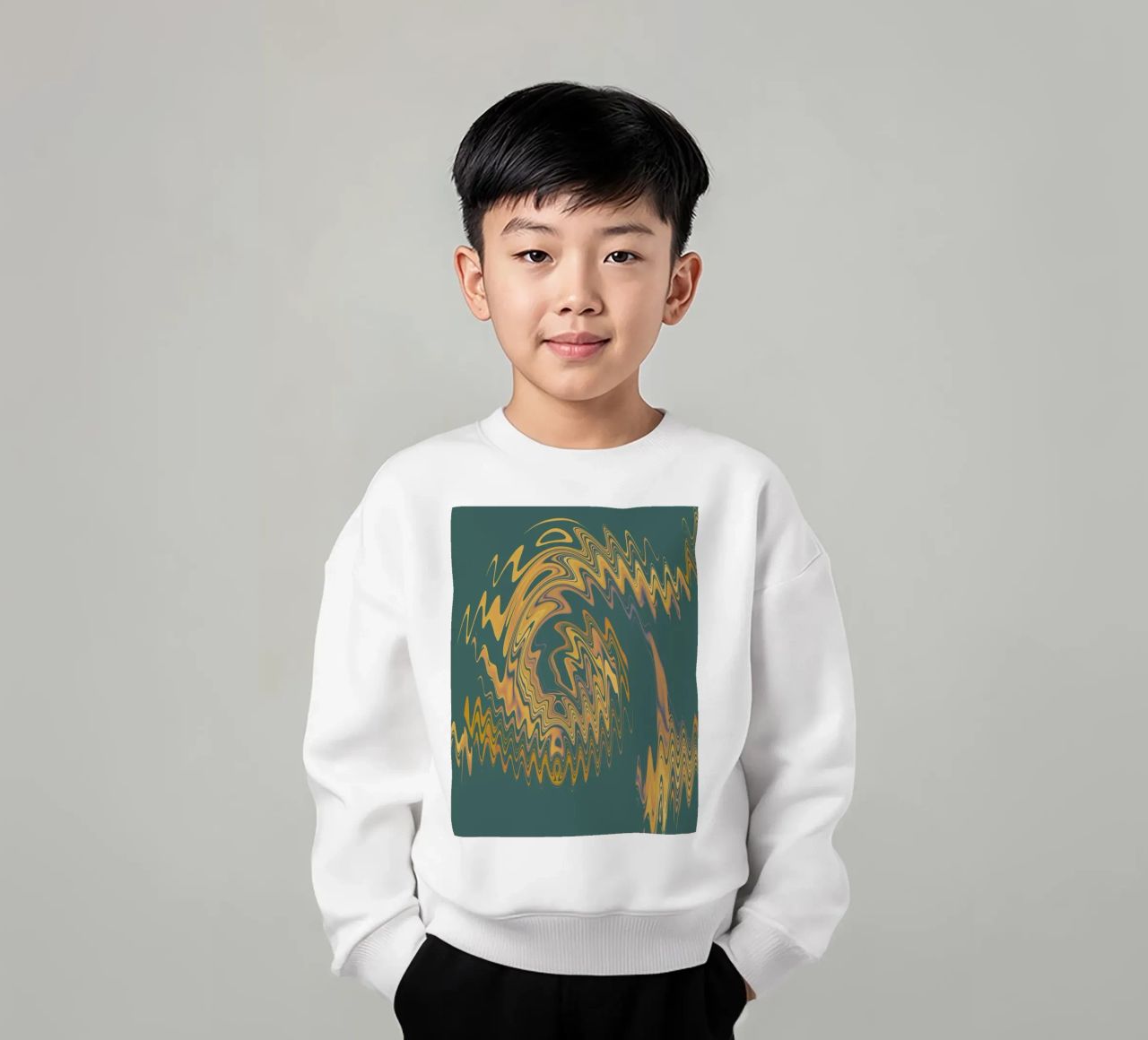 Motif abstrait vert jaune circulaire fractal sweat enfant de Something for you
