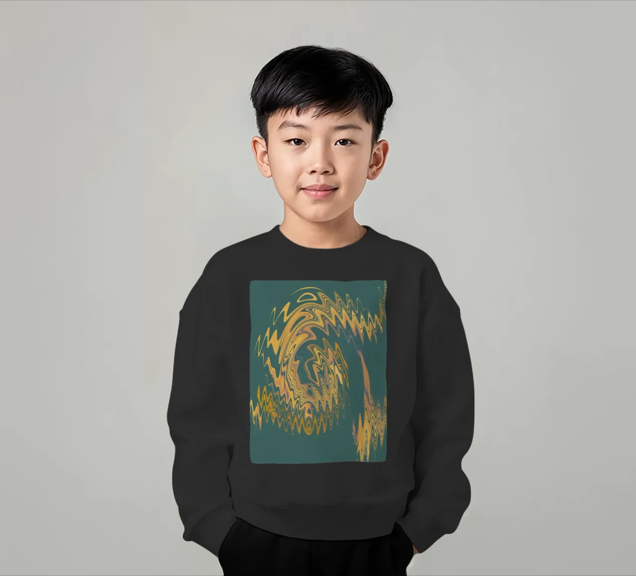 Motif abstrait vert jaune circulaire fractal sweat enfant de Something for you