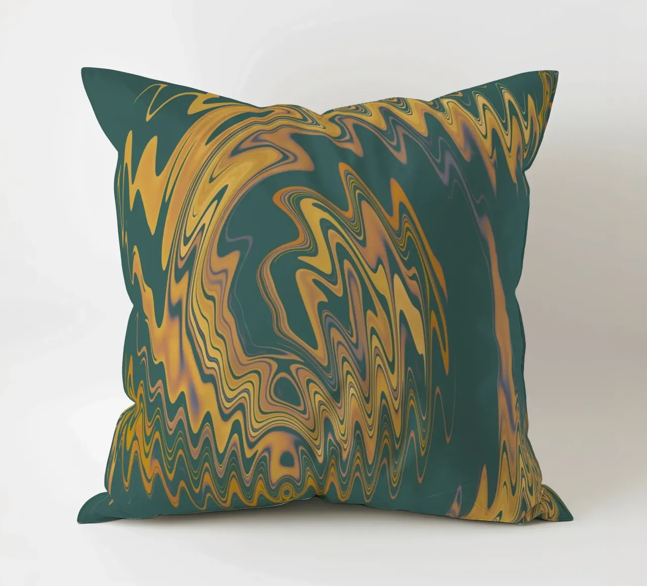 Abstract green and yellow circular fractal pattern decorative cushion by Something for you