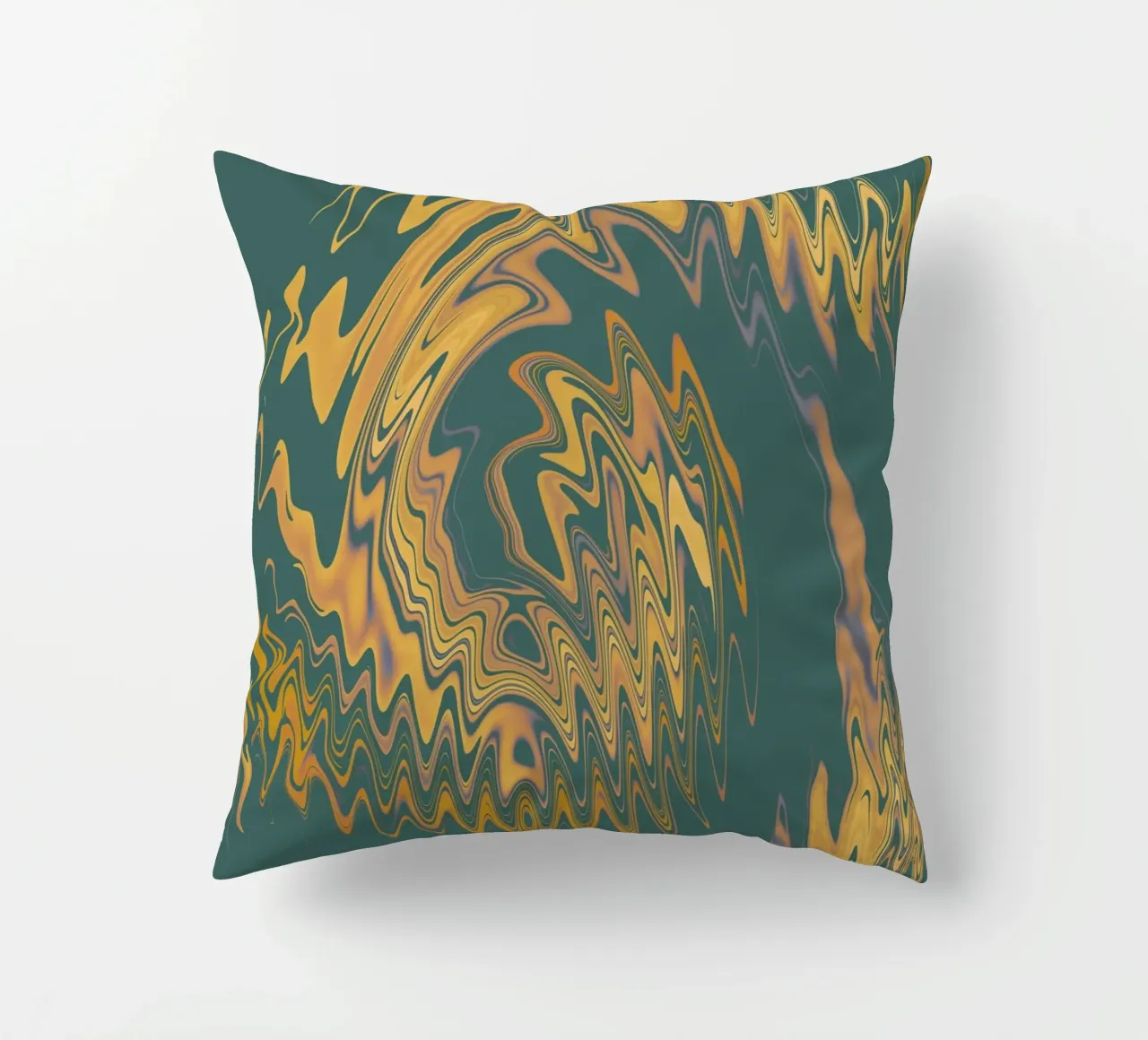 Abstract green and yellow circular fractal pattern decorative cushion by Something for you
