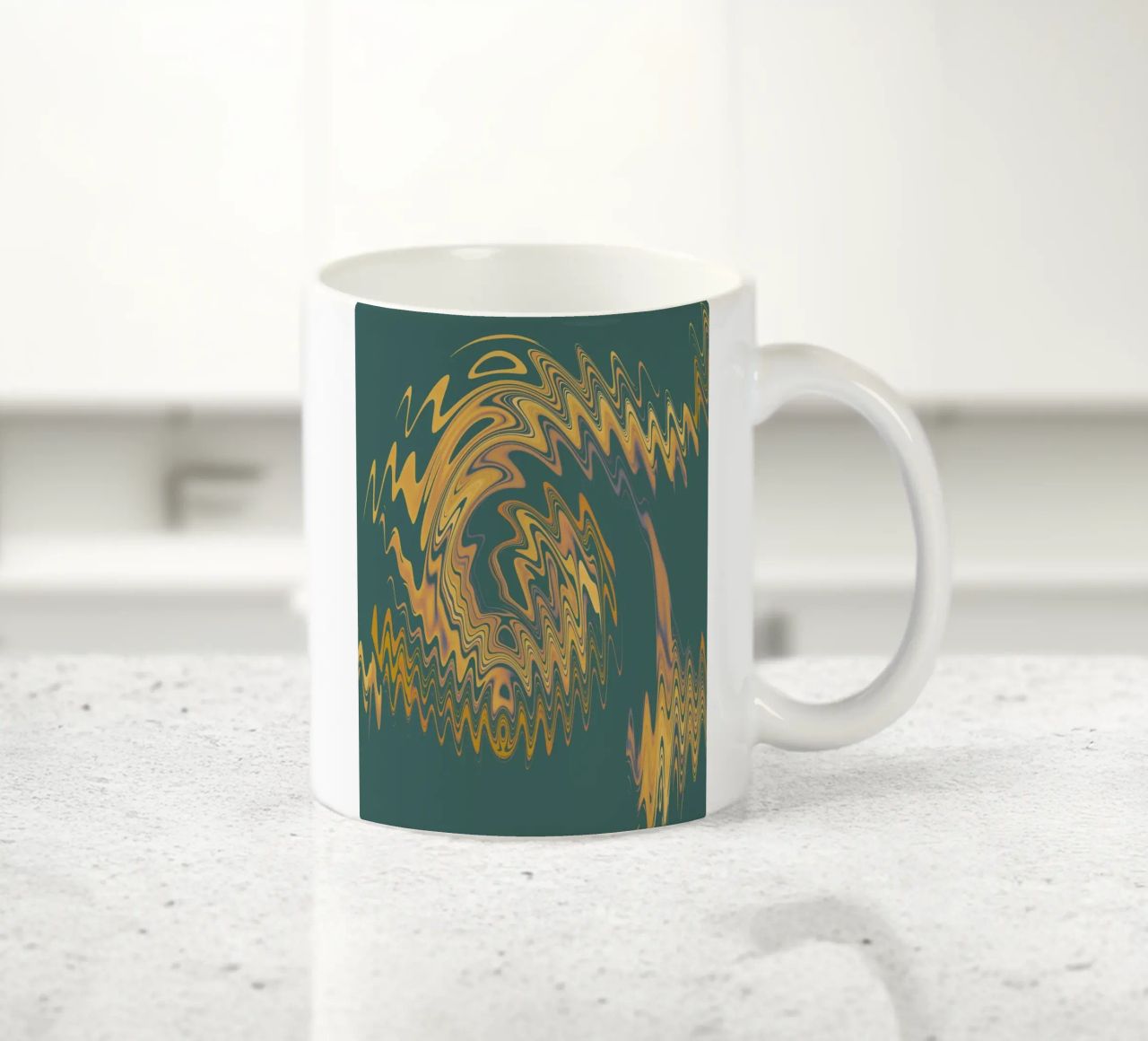 Motif abstrait vert jaune circulaire fractal mug en céramique de Something for you