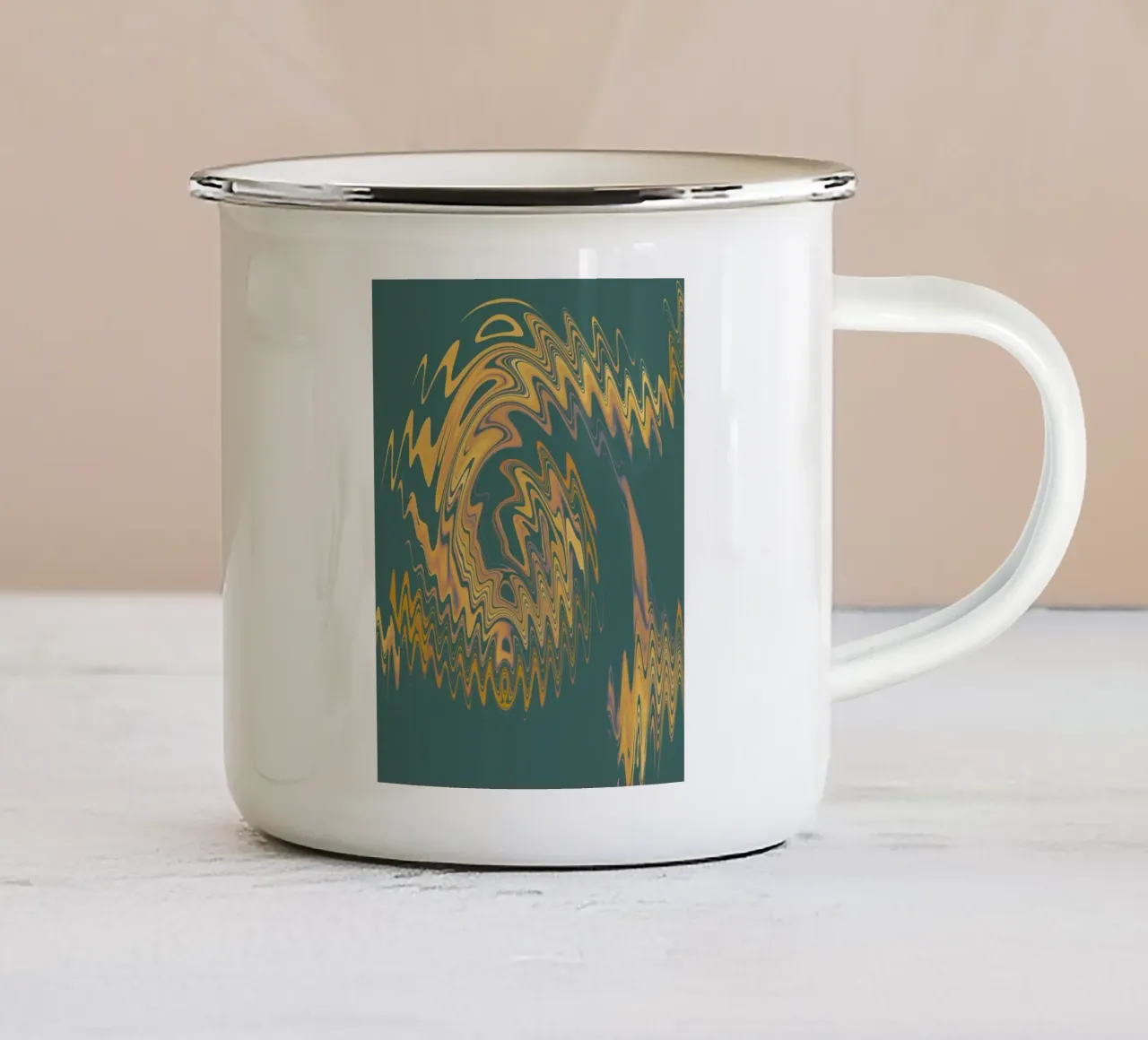Abstraktes grün gelbe kreisförmige Fraktal Muster Emaille Tasse von Something for you