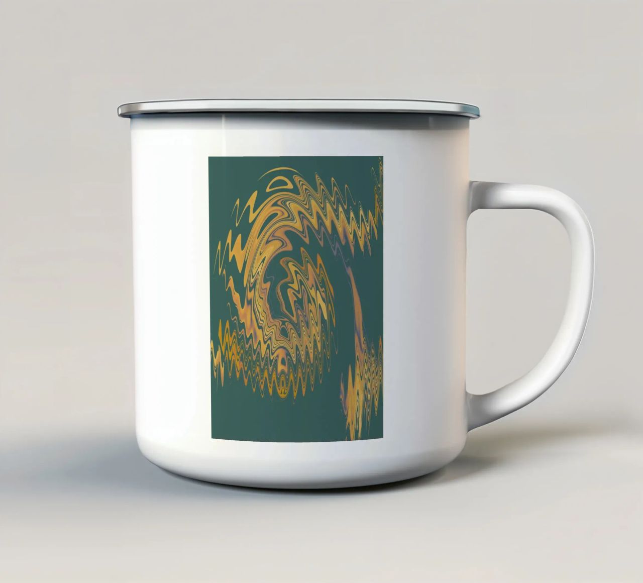 Motif abstrait vert jaune circulaire fractal mug en émail de Something for you