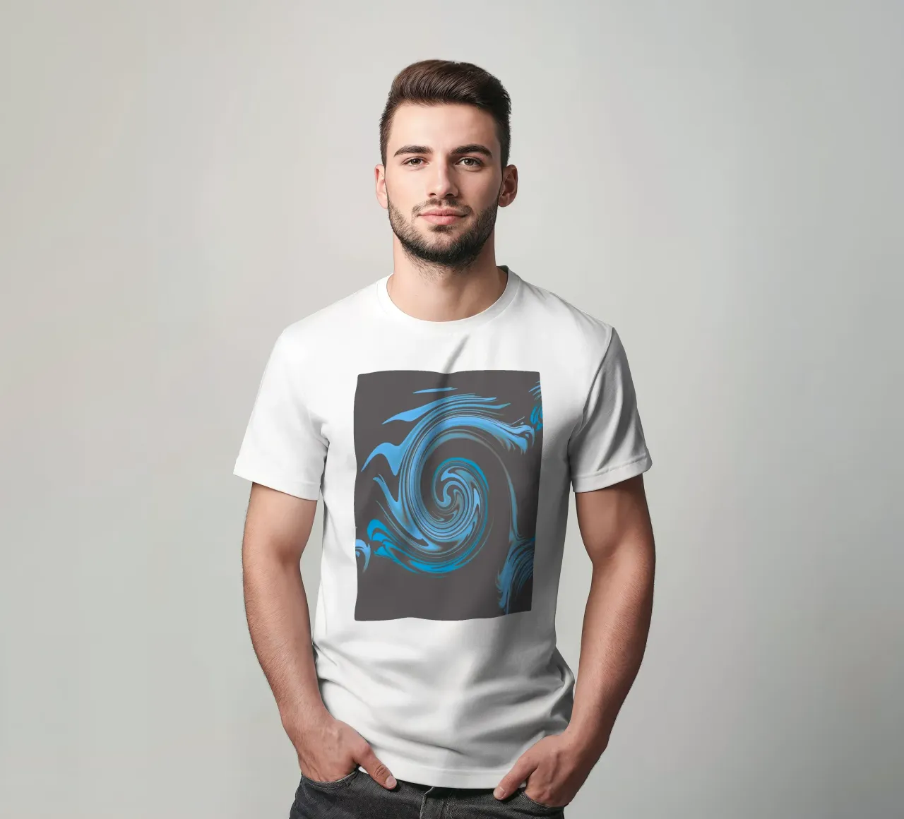 Abstract circular blue grey fractal pattern t-shirt by Something for you
