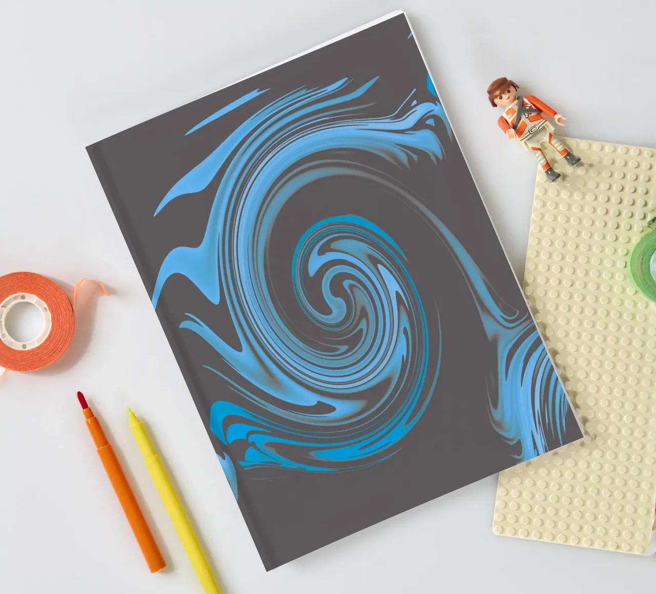 Abstraktes kreisförmiges blau graues Fraktal Muster Notizbuch von Something for you