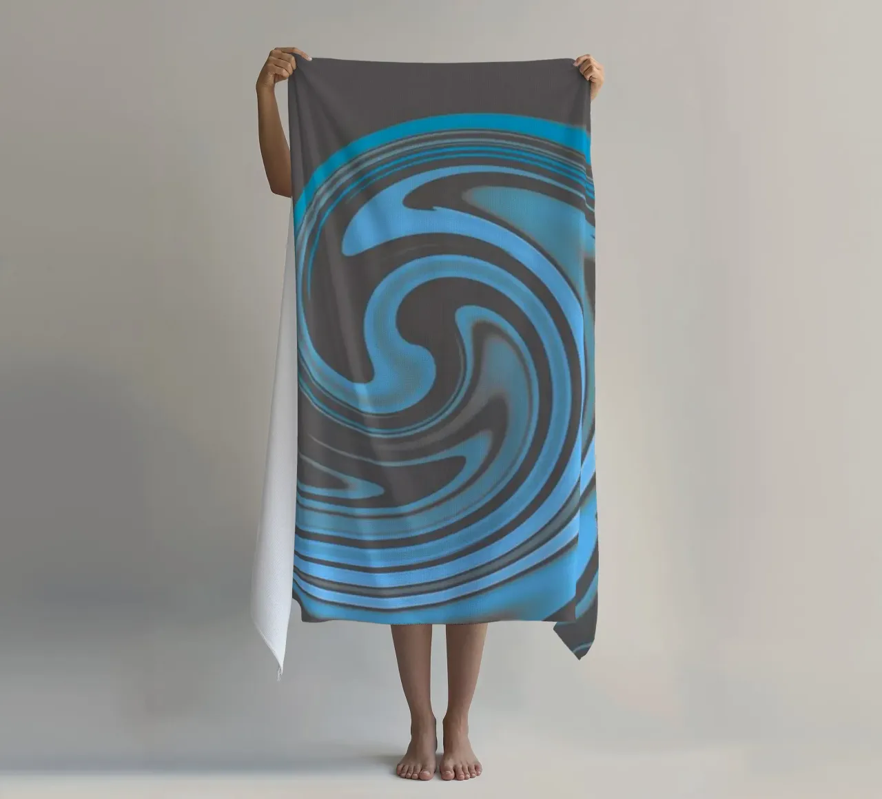 Abstract circular blue grey fractal pattern beach towel by Something for you