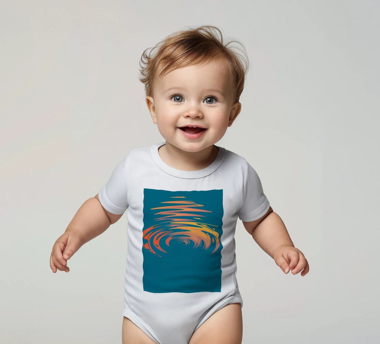 Abstract dynamic colourful circular wave pattern short-sleeve baby romper by Something for you