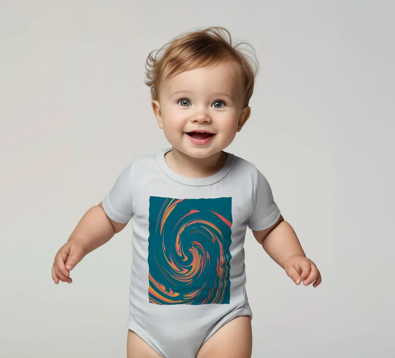 Abstract colourful dynamic circular pattern short-sleeve baby romper by Something for you