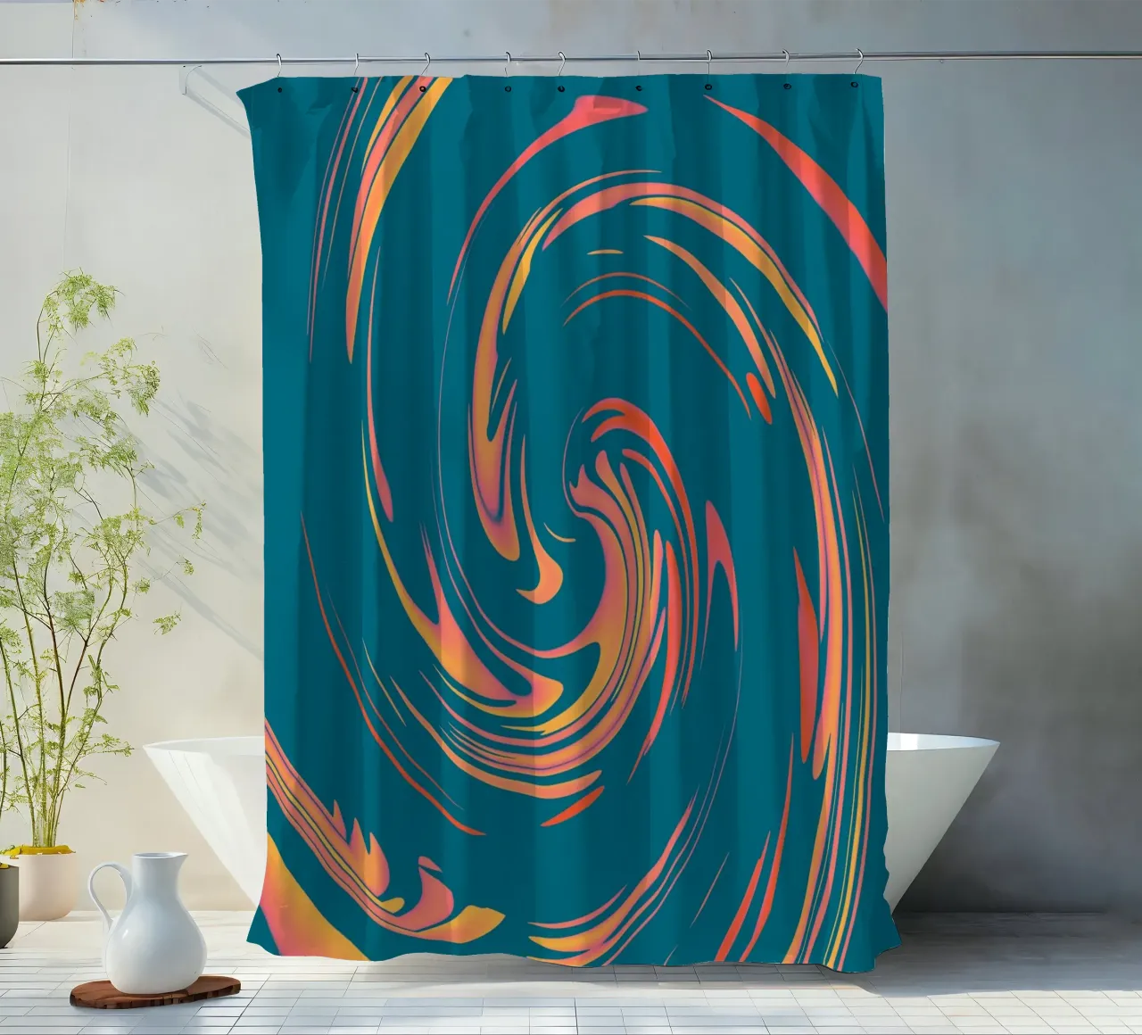 Abstract colourful dynamic circular pattern shower curtain by Something for you