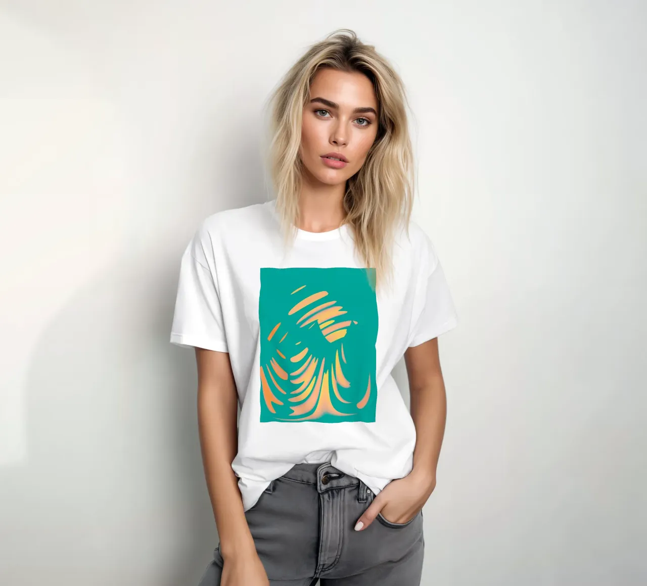 Abstract dynamic pastel-coloured wave pattern t-shirt by Something for you