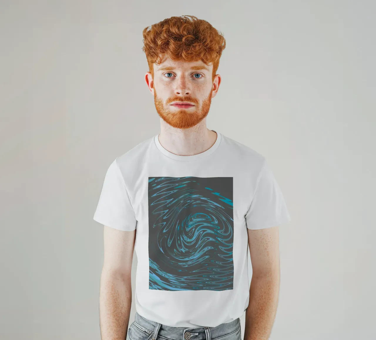 Abstract dynamic grey blue wave pattern t-shirt by Something for you