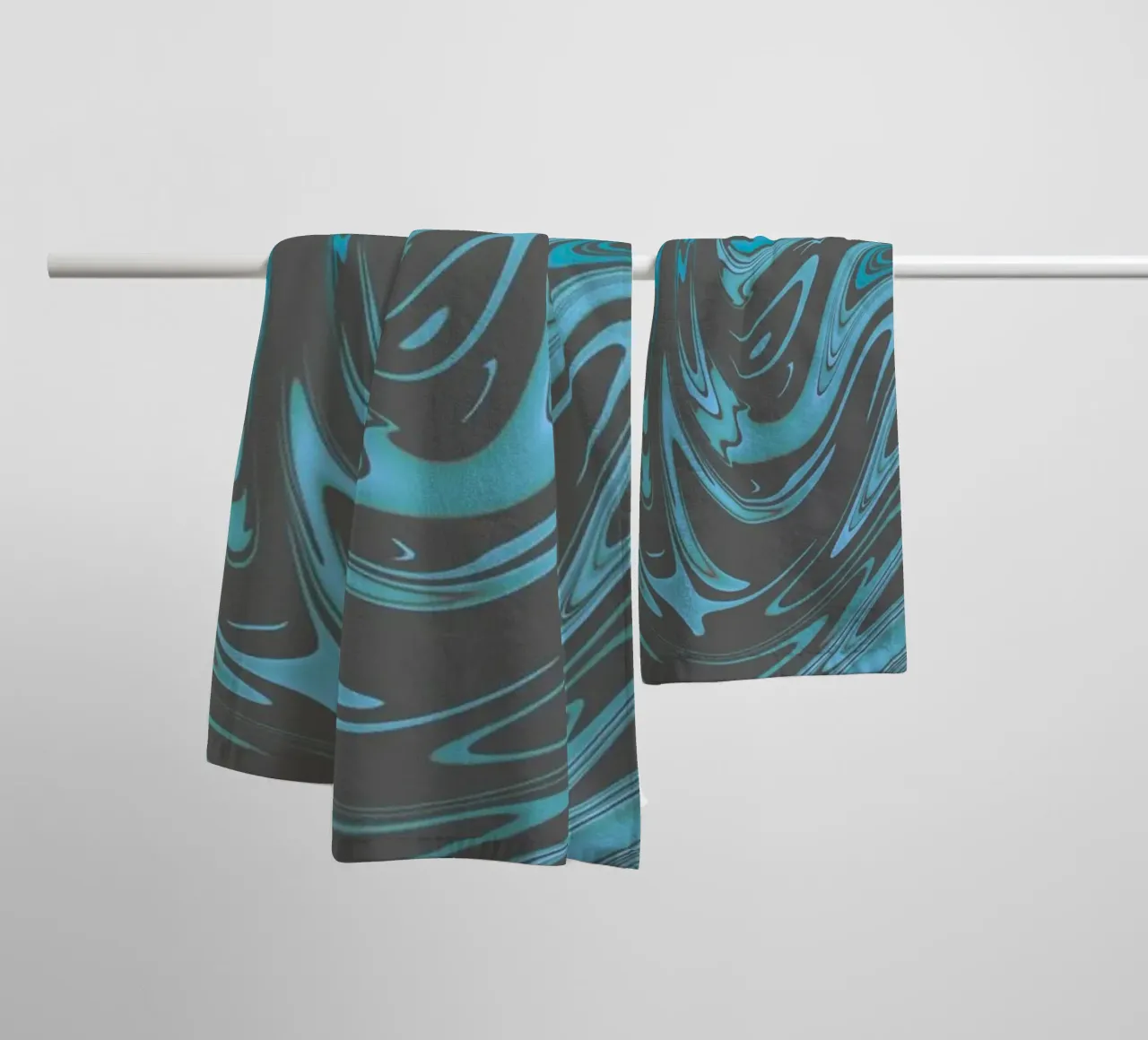 Abstract dynamisch grijs blauw golfpatroon badhanddoek van Something for you