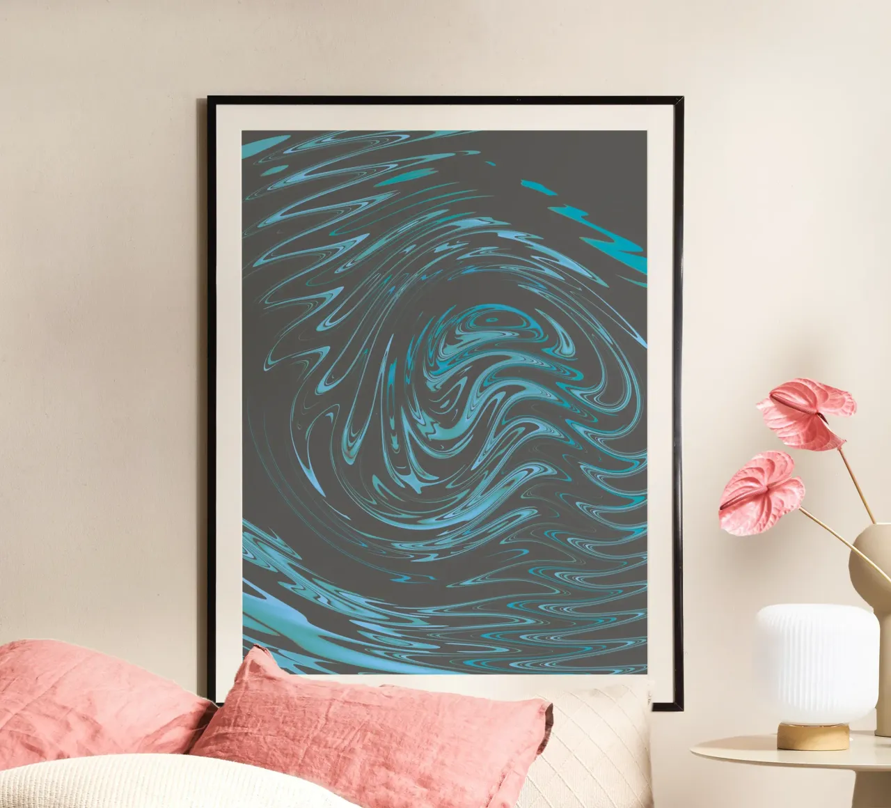 Abstract dynamic grey blue wave pattern hahnemühle by Something for you