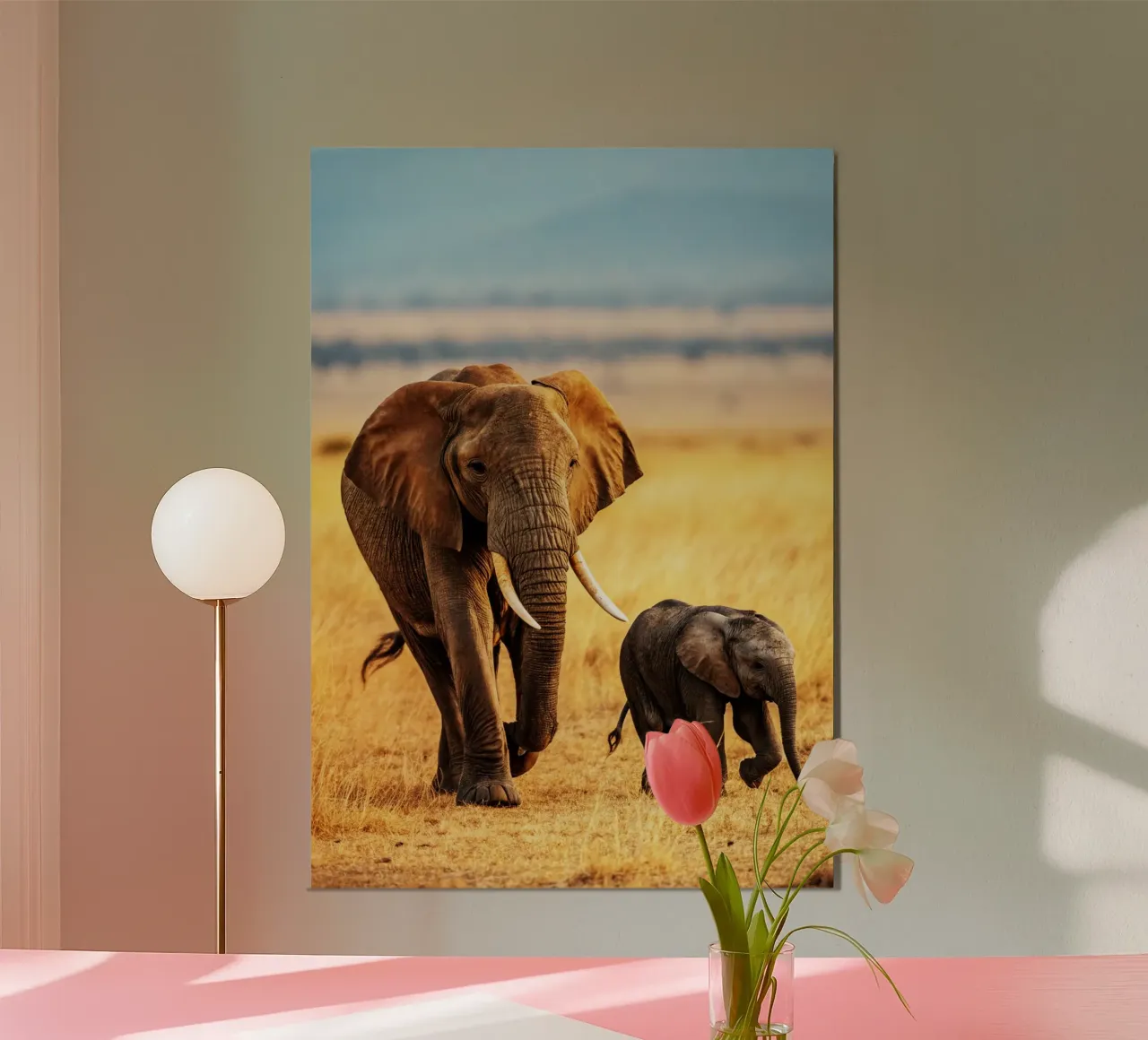 cucciolo di elefante e mamma poster con telaio in plastica da syabiqo