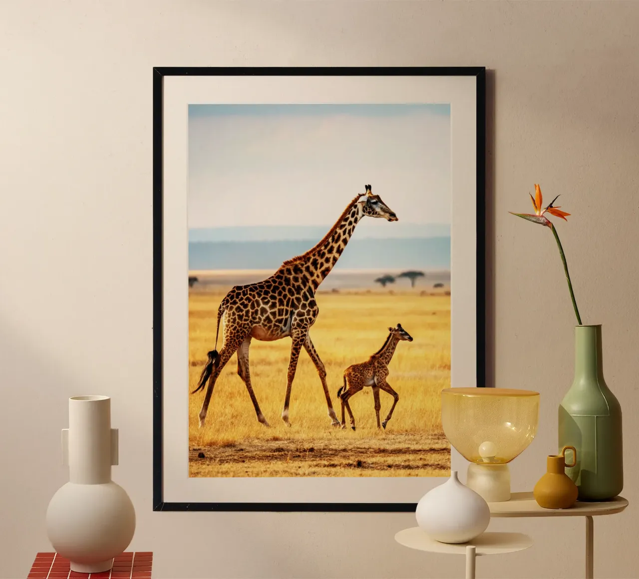 baby giraffe and mom poster by syabiqo