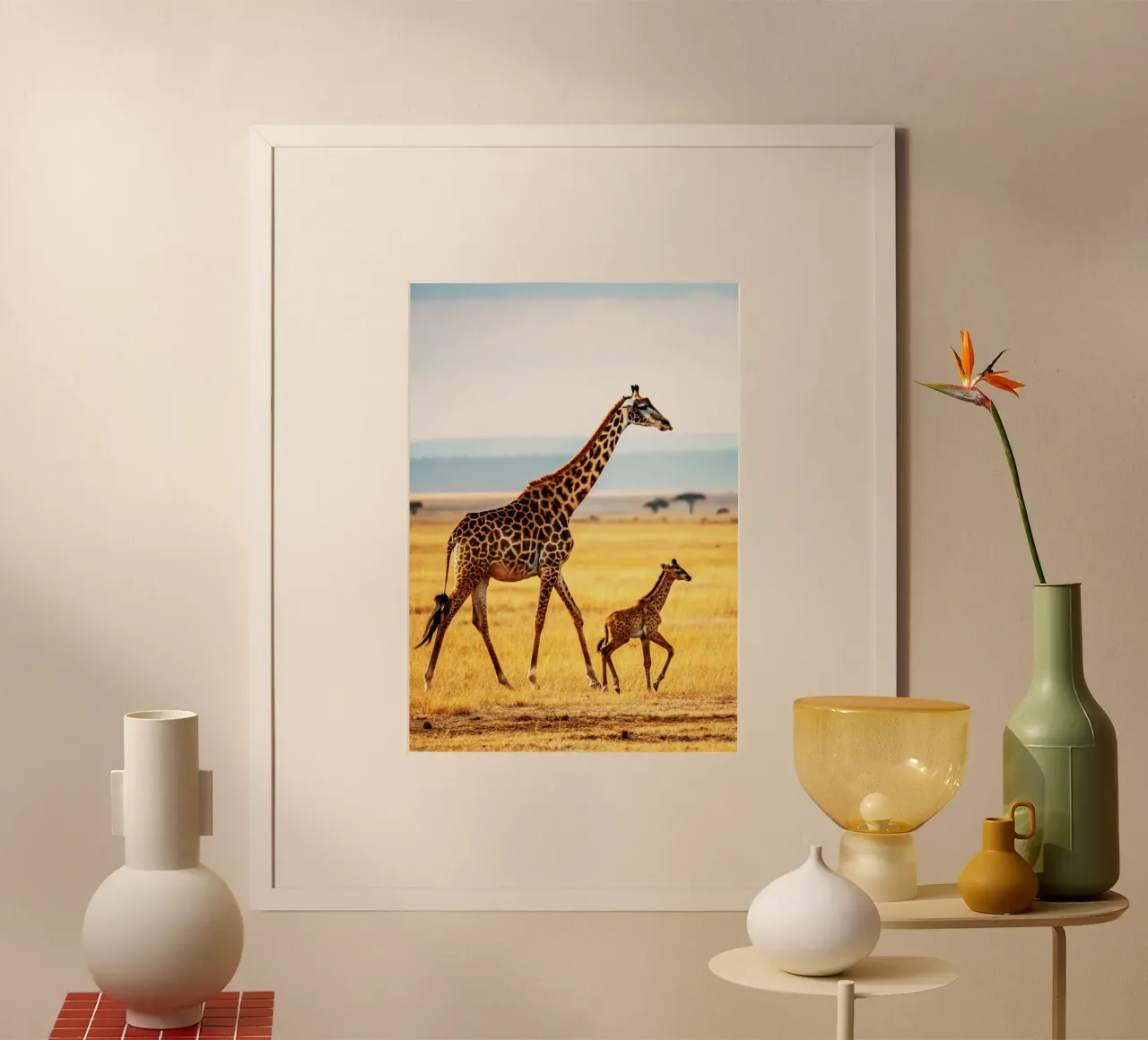 baby giraffe and mom poster by syabiqo